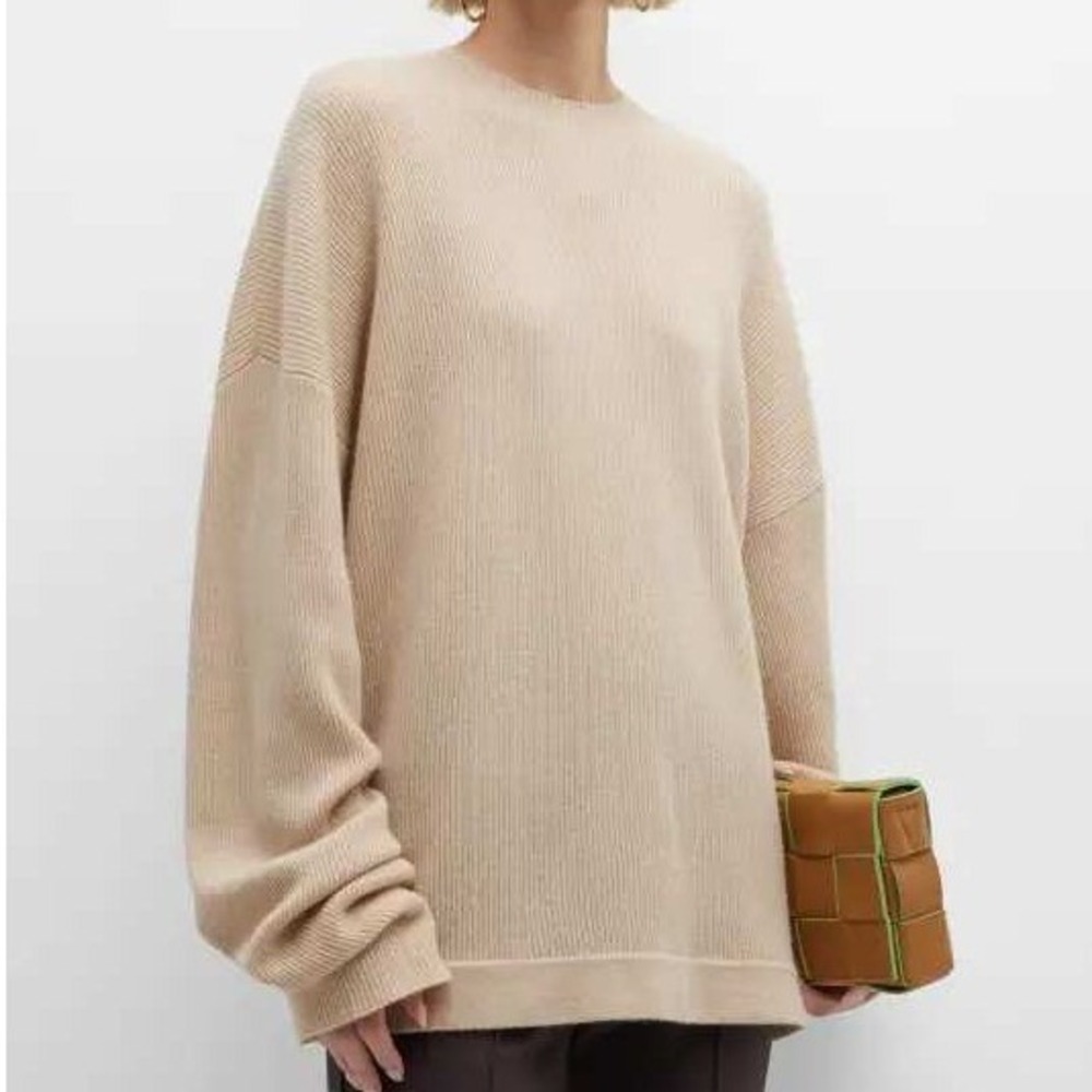 GREY/VEN Hunter Luxe Cashmere Wool Ribbed Crewneck‎ Oversized Sweater Womens M